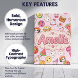Personalised Name Cute Kawaii Food Characters Custom Unique Gift Idea Modern Room Accent Canvas Wall Art Print Decor Picture Ready to Hang