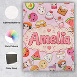 Personalised Name Cute Kawaii Food Characters Custom Unique Gift Idea Modern Room Accent Canvas Wall Art Print Decor Picture Ready to Hang