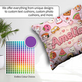 Custom Name Cute Kawaii Food Characters on Light Pink Background Square Filled Cushion Throw Pillow Sofa Bed Home Decor Zip Washable UK Made