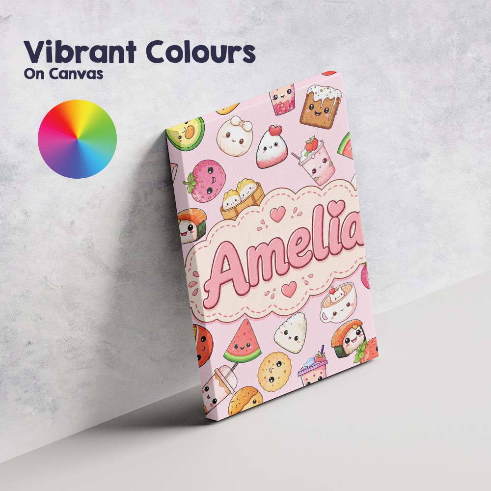 Personalised Name Cute Kawaii Food Characters Custom Unique Gift Idea Modern Room Accent Canvas Wall Art Print Decor Picture Ready to Hang