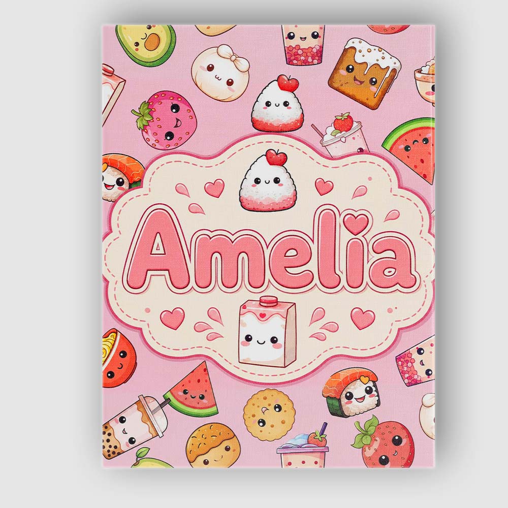 Personalised Name Cute Kawaii Food Characters Custom Unique Gift Idea Modern Room Accent Canvas Wall Art Print Decor Picture Ready to Hang