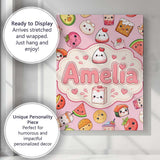 Personalised Name Cute Kawaii Food Characters Custom Unique Gift Idea Modern Room Accent Canvas Wall Art Print Decor Picture Ready to Hang