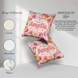 Custom Name Cute Kawaii Food Characters on Soft Pink Background Square Filled Cushion Throw Pillow Sofa Bed Home Decor Zip Washable UK Made