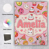 Personalised Name Cute Kawaii Food Characters Custom Unique Gift Idea Modern Room Accent Canvas Wall Art Print Decor Picture Ready to Hang