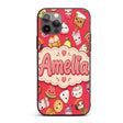 Cute Kawaii Food Characters on Red Background Custom Name Protective Phone Case Mobile Cover Durable Everyday Smartphone Shock Resistant