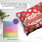 Custom Name Cute Kawaii Food Characters on Red Seamless Pattern Square Filled Cushion Throw Pillow Sofa Bed Home Decor Zip Washable UK Made