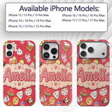 Cute Kawaii Food Characters on Red Background Custom Name Protective Phone Case Mobile Cover Durable Everyday Smartphone Shock Resistant