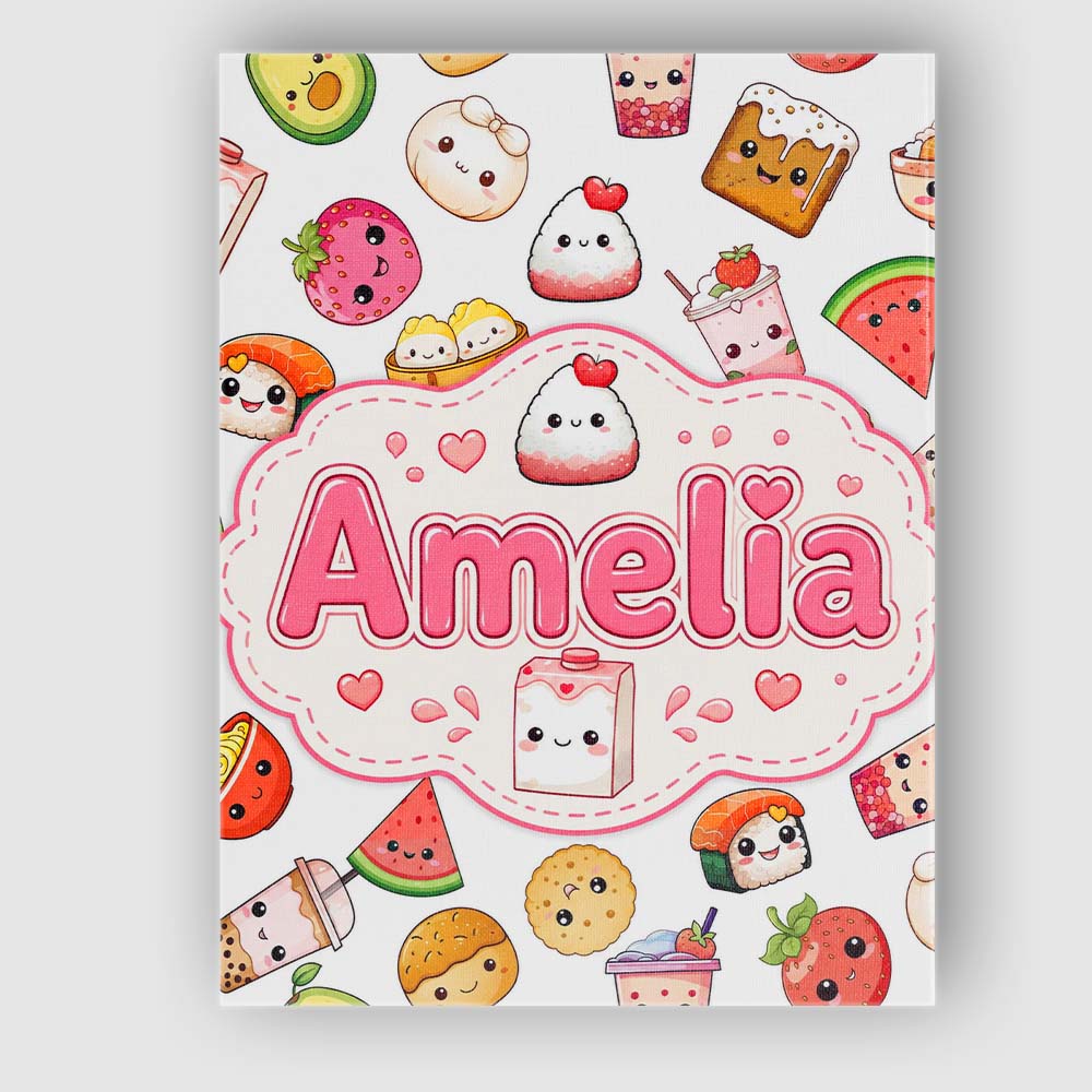 Personalised Name Cute Kawaii Food Characters Custom Unique Gift Idea Modern Room Accent Canvas Wall Art Print Decor Picture Ready to Hang