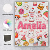 Personalised Name Cute Kawaii Food Characters Custom Unique Gift Idea Modern Room Accent Canvas Wall Art Print Decor Picture Ready to Hang