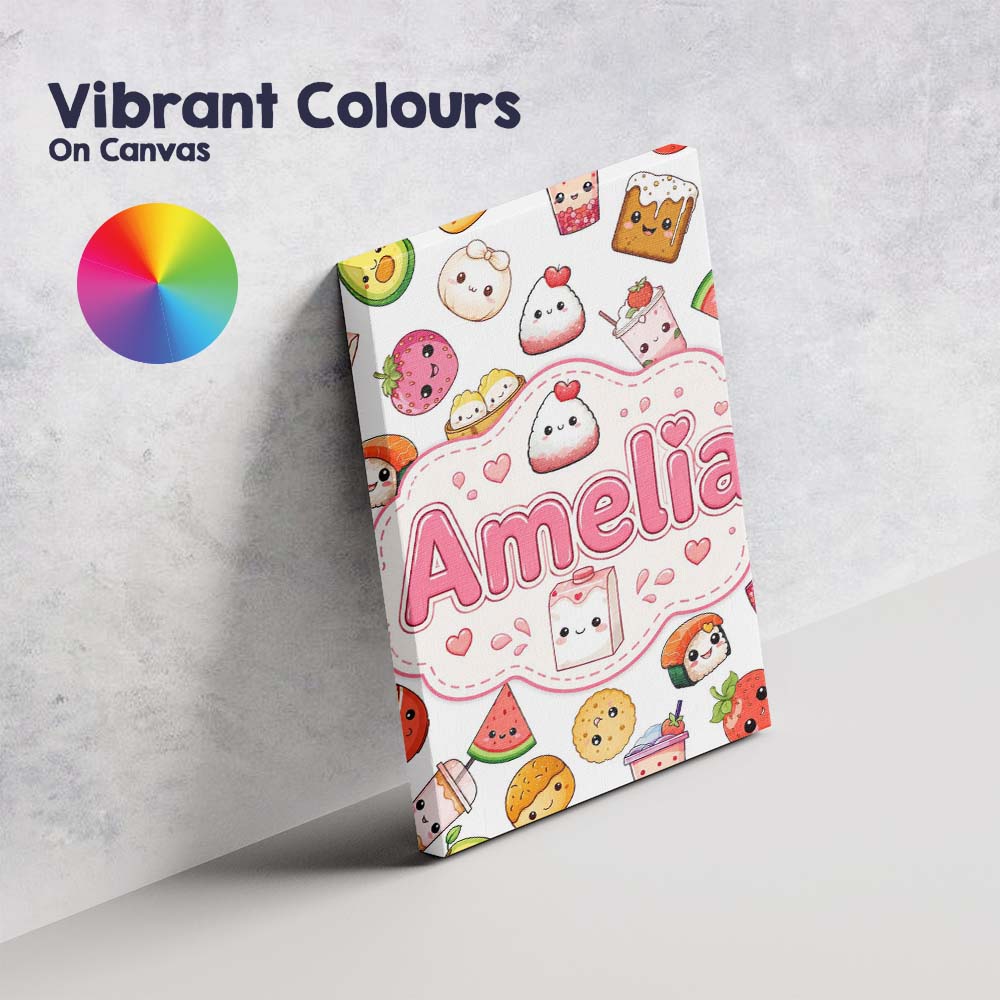 Personalised Name Cute Kawaii Food Characters Custom Unique Gift Idea Modern Room Accent Canvas Wall Art Print Decor Picture Ready to Hang