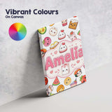 Personalised Name Cute Kawaii Food Characters Custom Unique Gift Idea Modern Room Accent Canvas Wall Art Print Decor Picture Ready to Hang