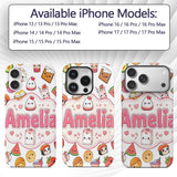 Cute Kawaii Food Characters on Printed Design Custom Name Protective Phone Case Mobile Cover Durable Everyday Smartphone Shock Resistant