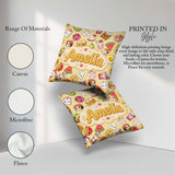 Custom Name Cute Kawaii Food Characters on Warm Beige Background Square Filled Cushion Throw Pillow Sofa Bed Home Decor Zip Washable UK Made