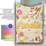 Cute Kawaii Food Characters on Warm Beige Background Seamless  Personalised Custom Name Super Soft Fleece Blanket Bed Sofa Throw