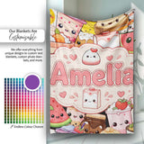 Cute Kawaii Food Collage Characters Seamless Pattern Name Unique  Personalised Custom Name Super Soft Fleece Blanket Bed Sofa Throw