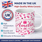 Personalized Custom Name Cute Pink Gift Box Star Festive Seamless Pattern Cute Unique Gift 11oz Ceramic Coffee Tea Mug White Large Handle