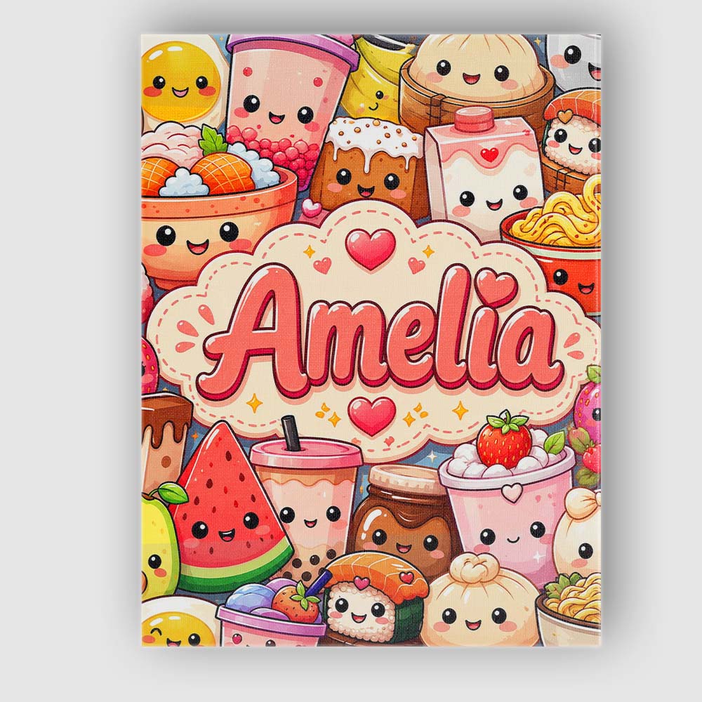 Personalised Name Cute Kawaii Food Collage Custom  Unique Gift Idea Elegant Feature Canvas Wall Art Print Decor Picture Ready to Hang