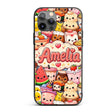 Cute Kawaii Food Collage Characters on Blue Background Custom Name Protective Phone Case Mobile Cover Durable Smartphone Shock Resistant