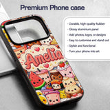 Cute Kawaii Food Collage Characters on Blue Background Custom Name Protective Phone Case Mobile Cover Durable Smartphone Shock Resistant