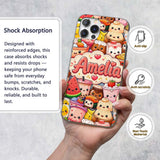 Cute Kawaii Food Collage Characters on Blue Background Custom Name Protective Phone Case Mobile Cover Durable Smartphone Shock Resistant