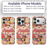 Cute Kawaii Food Collage Characters on Blue Background Custom Name Protective Phone Case Mobile Cover Durable Smartphone Shock Resistant