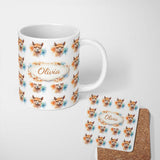 Personalized Custom Name Watercolour Alpaca Pattern Cute Animal Artistic Design Lovely 11oz Ceramic Coffee Tea Mug White Large Handle