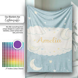 Light Blue Night Sky Moon Hanging Stars Cute Seamless Pattern Lovely  Personalised Custom Name Super Soft Fleece Blanket Bed Sofa Throw