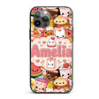 Cute Kawaii Food Collage Characters on Red Background Custom Name Protective Phone Case Mobile Cover Durable Smartphone Shock Resistant