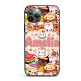Cute Kawaii Food Collage Characters on Red Background Custom Name Protective Phone Case Mobile Cover Durable Smartphone Shock Resistant