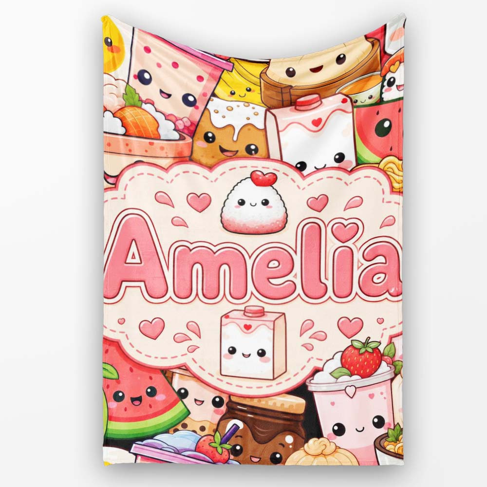 Cute Kawaii Food Collage Characters on Red Background Seamless  Personalised Custom Name Super Soft Fleece Blanket Bed Sofa Throw