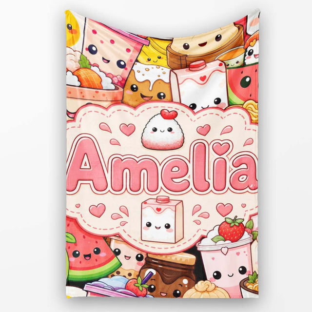 Cute Kawaii Food Collage Characters on Red Background Seamless  Personalised Custom Name Super Soft Fleece Blanket Bed Sofa Throw
