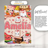 Cute Kawaii Food Collage Characters on Red Background Seamless  Personalised Custom Name Super Soft Fleece Blanket Bed Sofa Throw