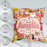Custom Name Cute Kawaii Food Collage Characters on Red Seamless Square Filled Cushion Throw Pillow Sofa Bed Home Decor Zip Washable UK Made