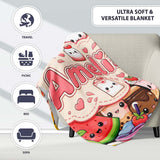 Cute Kawaii Food Collage Characters on Red Background Seamless  Personalised Custom Name Super Soft Fleece Blanket Bed Sofa Throw
