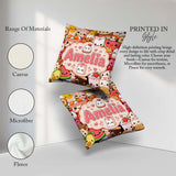 Custom Name Cute Kawaii Food Collage Characters on Red Seamless Square Filled Cushion Throw Pillow Sofa Bed Home Decor Zip Washable UK Made