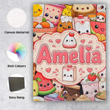 Personalised Name Cute Kawaii Food Collage Custom  Unique Gift Idea Elegant Feature Canvas Wall Art Print Decor Picture Ready to Hang