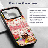 Cute Kawaii Food Collage Characters on Red Background Custom Name Protective Phone Case Mobile Cover Durable Smartphone Shock Resistant