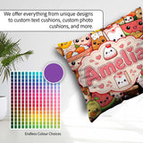 Custom Name Cute Kawaii Food Collage Characters on Red Seamless Square Filled Cushion Throw Pillow Sofa Bed Home Decor Zip Washable UK Made