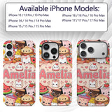 Cute Kawaii Food Collage Characters on Red Background Custom Name Protective Phone Case Mobile Cover Durable Smartphone Shock Resistant