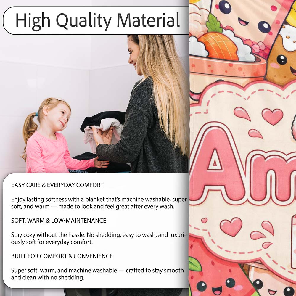 Cute Kawaii Food Collage Characters on Red Background Seamless  Personalised Custom Name Super Soft Fleece Blanket Bed Sofa Throw