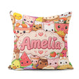 Custom Name Food Collage Characters on White Background Seamless Square Filled Cushion Throw Pillow Sofa Bed Home Decor Zip Washable UK Made