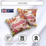 Custom Name Food Collage Characters on White Background Seamless Square Filled Cushion Throw Pillow Sofa Bed Home Decor Zip Washable UK Made