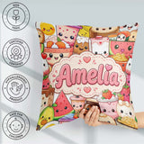 Custom Name Food Collage Characters on White Background Seamless Square Filled Cushion Throw Pillow Sofa Bed Home Decor Zip Washable UK Made