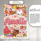 Cute Kawaii Food Collage Characters on White Background Seamless  Personalised Custom Name Super Soft Fleece Blanket Bed Sofa Throw