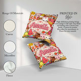 Custom Name Food Collage Characters on White Background Seamless Square Filled Cushion Throw Pillow Sofa Bed Home Decor Zip Washable UK Made
