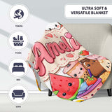 Cute Kawaii Food Collage Characters on White Background Seamless  Personalised Custom Name Super Soft Fleece Blanket Bed Sofa Throw
