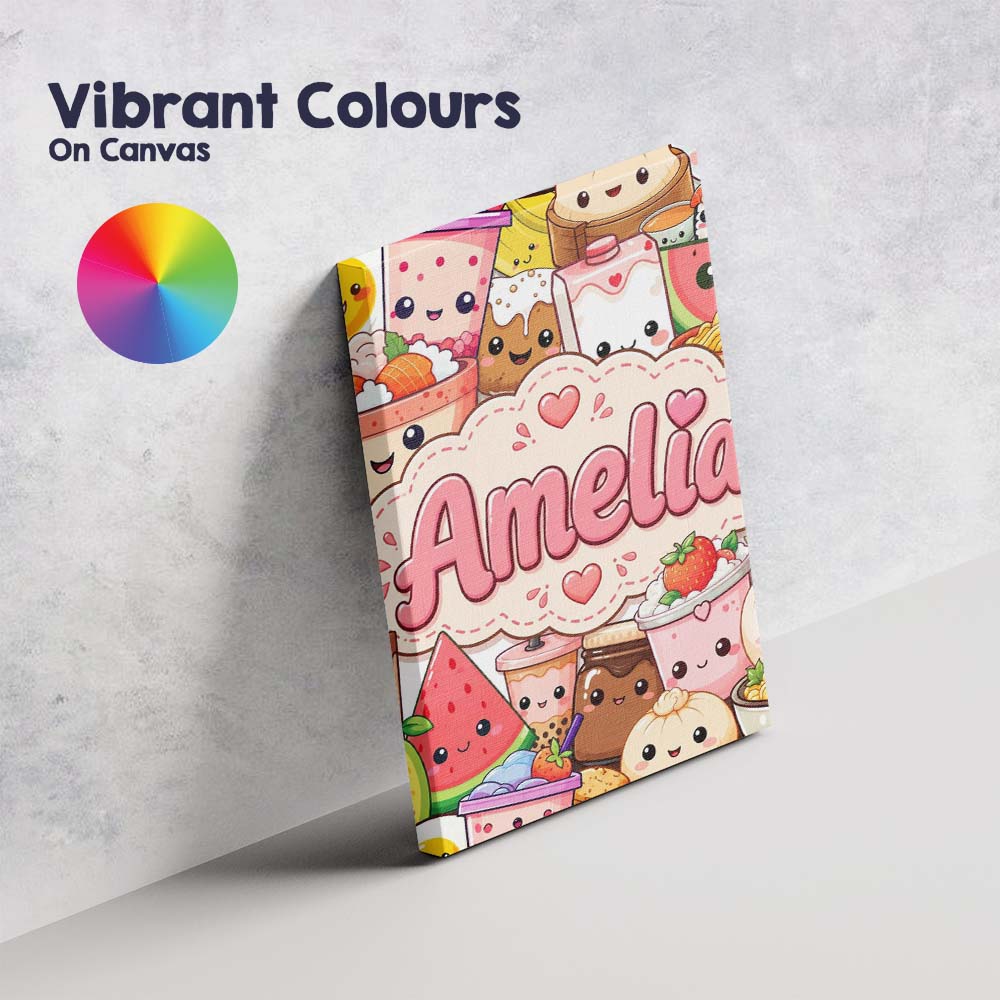Personalised Name Cute Kawaii Food Collage Custom  Unique Gift Idea Elegant Feature Canvas Wall Art Print Decor Picture Ready to Hang