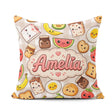Custom Name Kawaii Breakfast Food Characters Beige Check Pattern Square Filled Cushion Throw Pillow Sofa Bed Home Decor Zip Washable UK Made