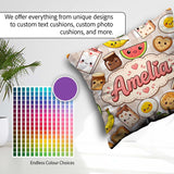 Custom Name Kawaii Breakfast Food Characters Beige Check Pattern Square Filled Cushion Throw Pillow Sofa Bed Home Decor Zip Washable UK Made