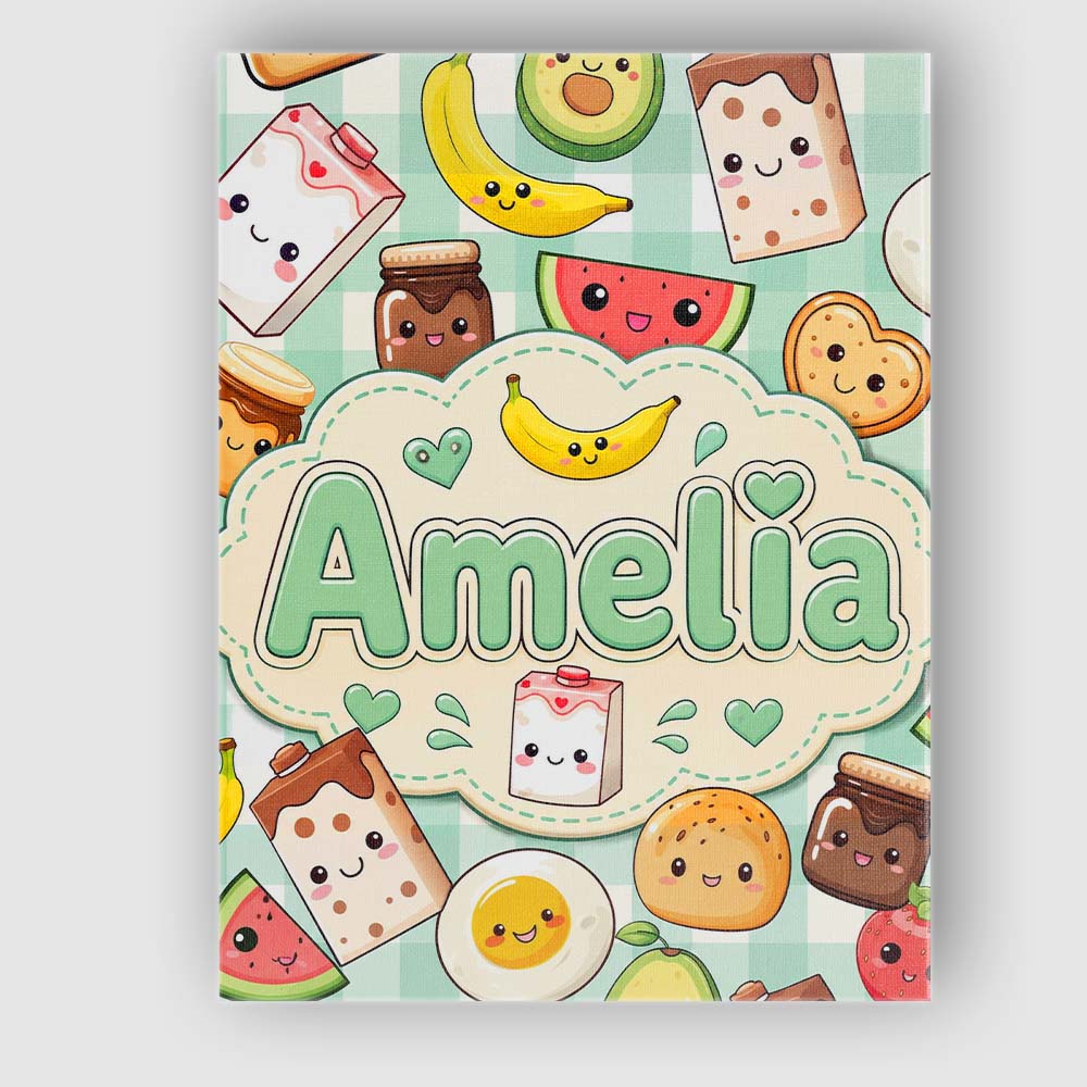 Personalised Name Cute Kawaii Breakfast Custom  Modern Room Accent Elegant Feature Canvas Wall Art Print Decor Picture Ready to Hang